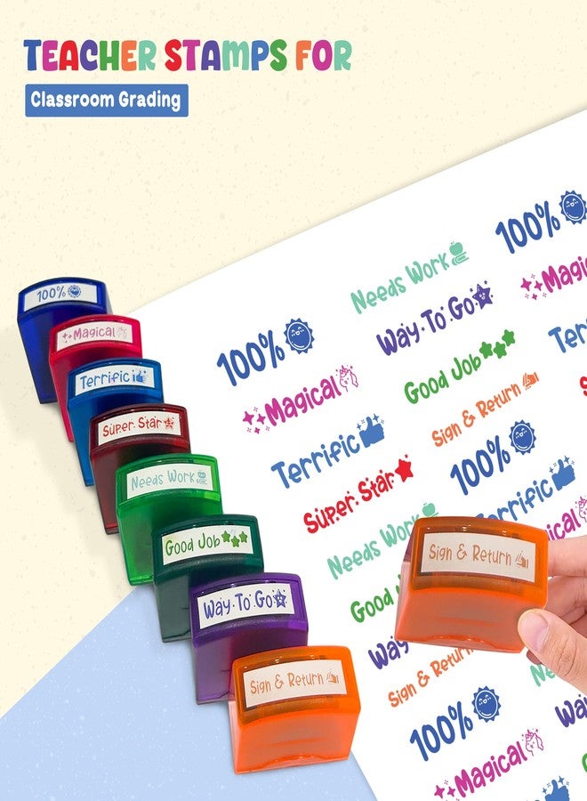4E's Novelty 8 Pcs Teacher Stamps for Classroom Grading, Self Inking Teacher Stamp with Signs, Multicolor Grading Stamps for Teachers Elementary, School Stamp for Kids, Homework Stamp Set Bulk - Image 3
